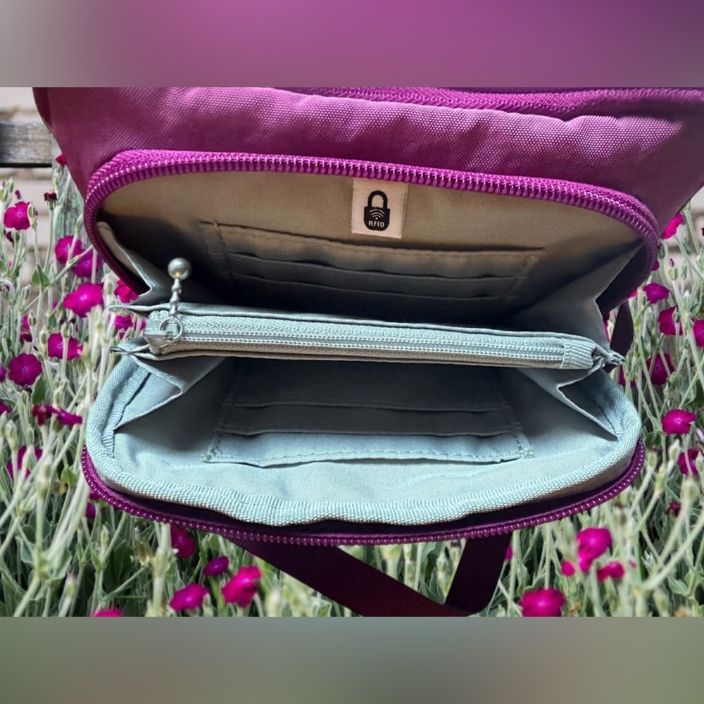 Baggallini Trifecta Wallet RFID Crossbody in Wild Plum - Picture 4 of 15